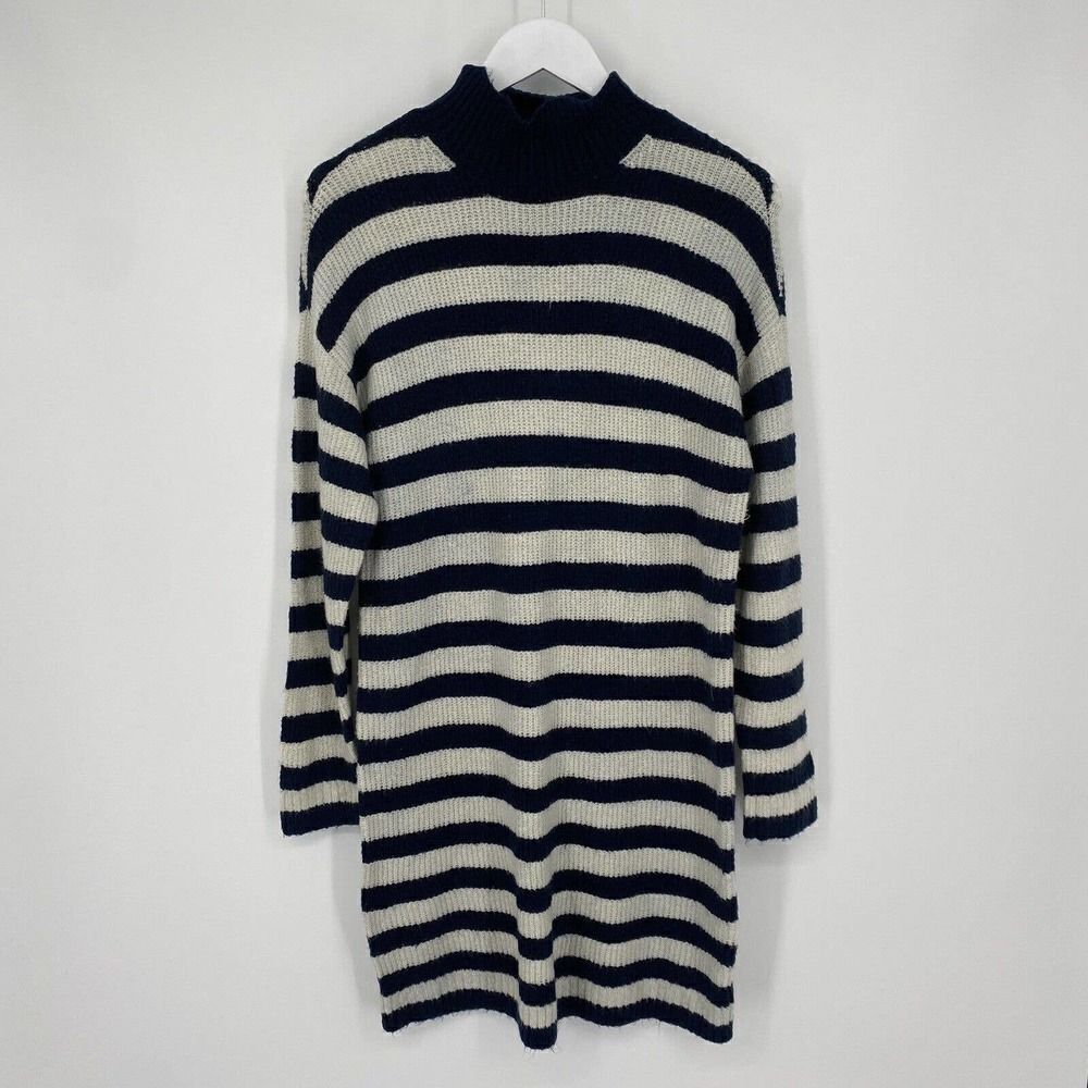 American Eagle‎ Sweater Dress Blue Ivory Striped Mock Neck Drop Shoulder Size M